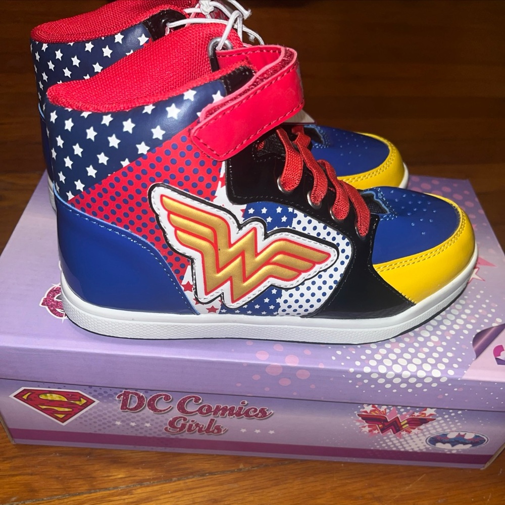 Wonder Woman Girl Youth 1 High Top Sneakers Red Gold Blue Shoes